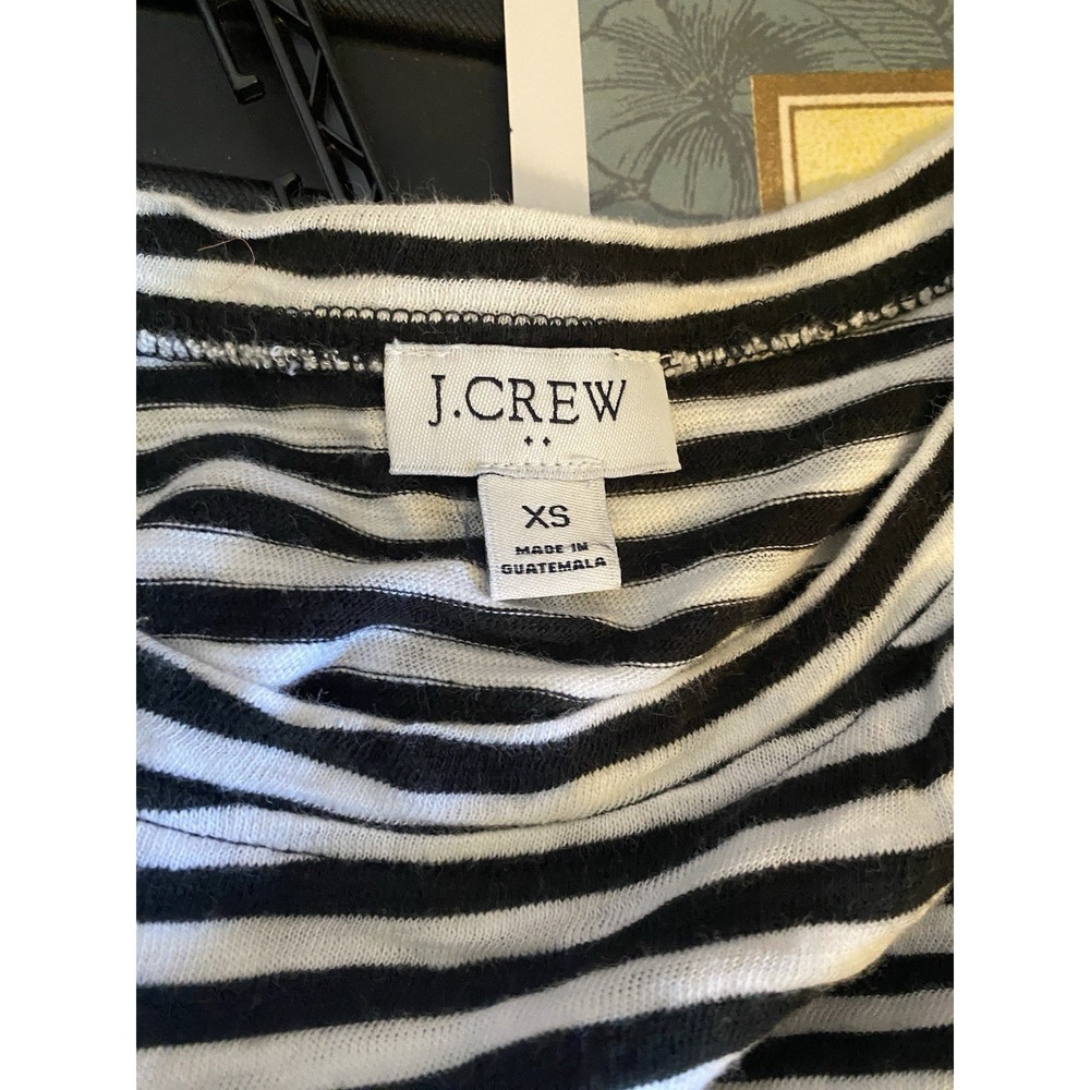 J Crew Midi Dress Womens Size XS  Black White‎ Striped Belted Cotton Casual - Picture 2 of 8